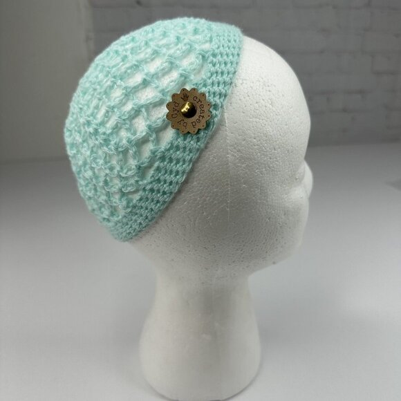 Handmade New Open Weave Fishnet Aunt Lynda's Ocean Cotton Knit Beanie- XXS/XS - Picture 1 of 10